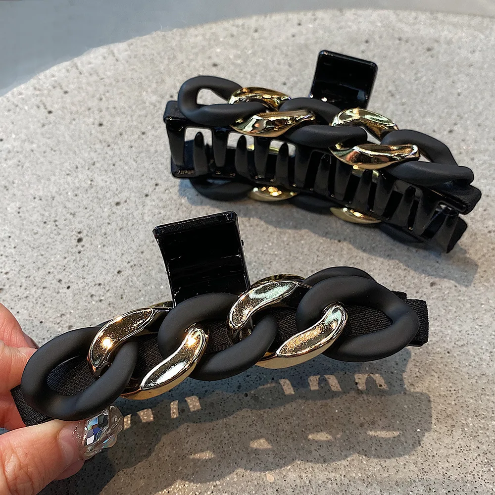 

Заколка для волос в Корейском стиле, матовый зажим с цепочкой, простой и элегантный крупный зажим в виде акулы, красная шпилька для головы