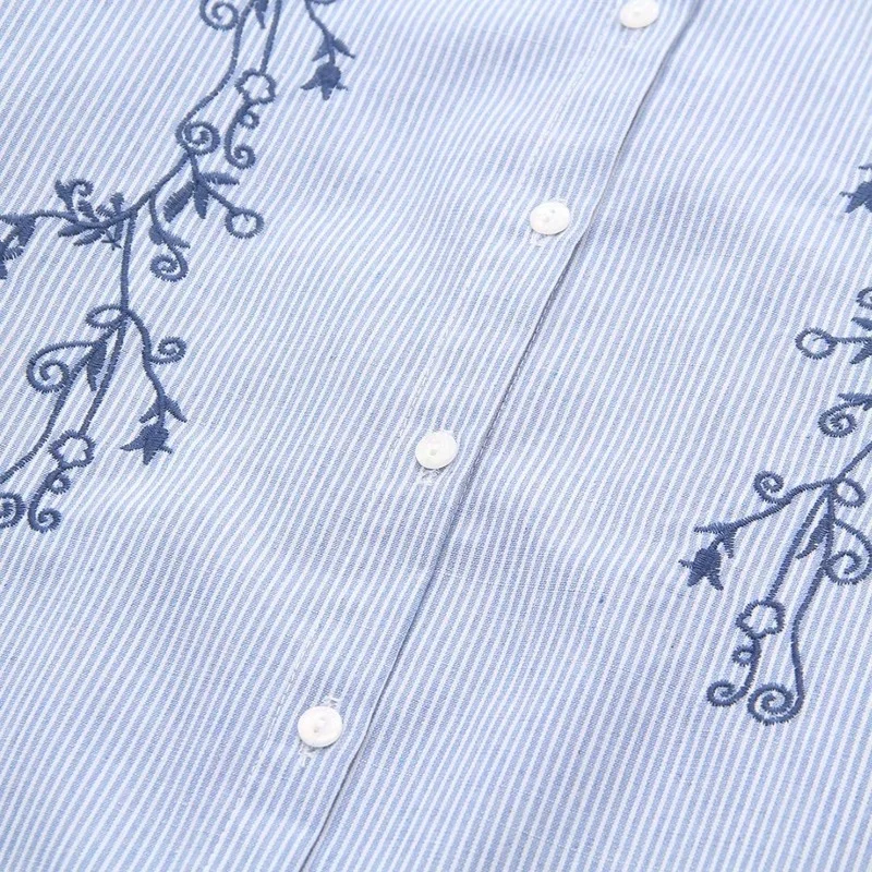 Блузка женская с вышивкой в полоску х/б коротким рукавом | Женская одежда