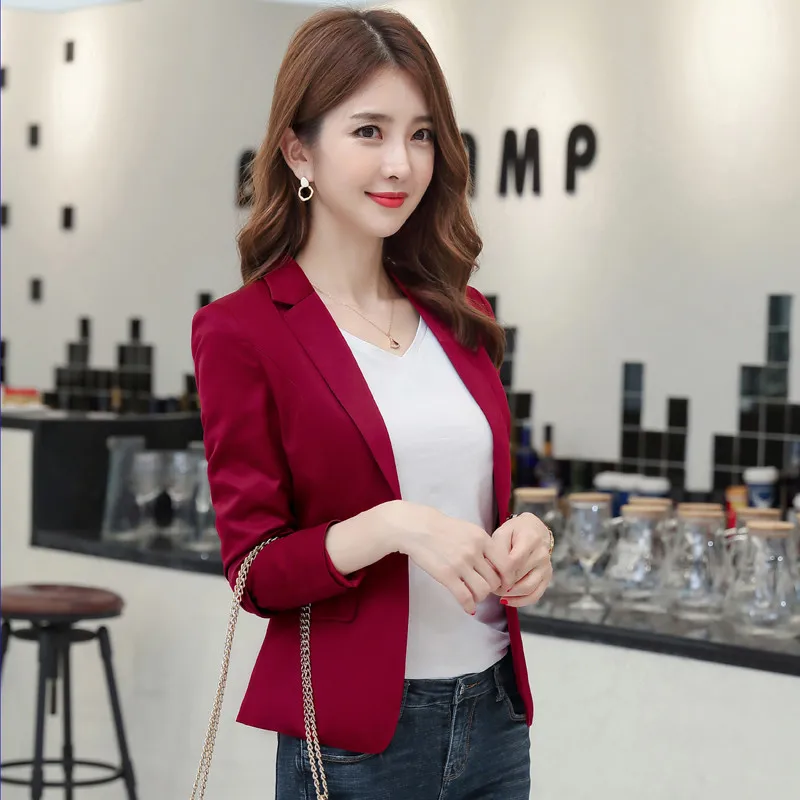 Высокое качество осенние новые пиджаки женские однотонные офисные короткие