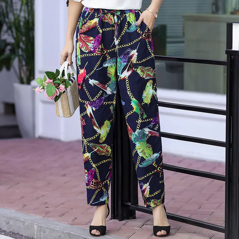 Новинка 2020 женские узкие брюки среднего возраста летние повседневные пляжные Boho