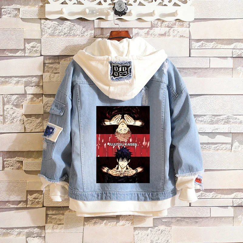 

2021 Anime Jujutsu Kaisen Yuji Itadori Cosplay Costume Men's Trucker Jacket Woman Denim Jacket two piece suit