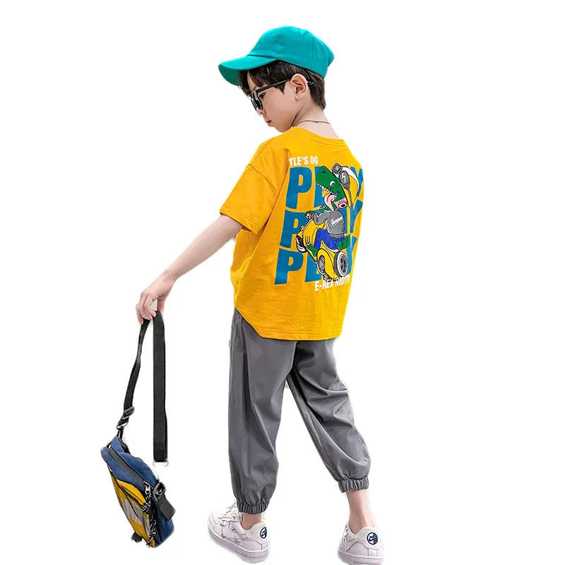 

Kids Boys short sleeve cartoon printed cotton T-shirt Shorts 2pcs new summer leisure suits big virgin suit 4-12 years old