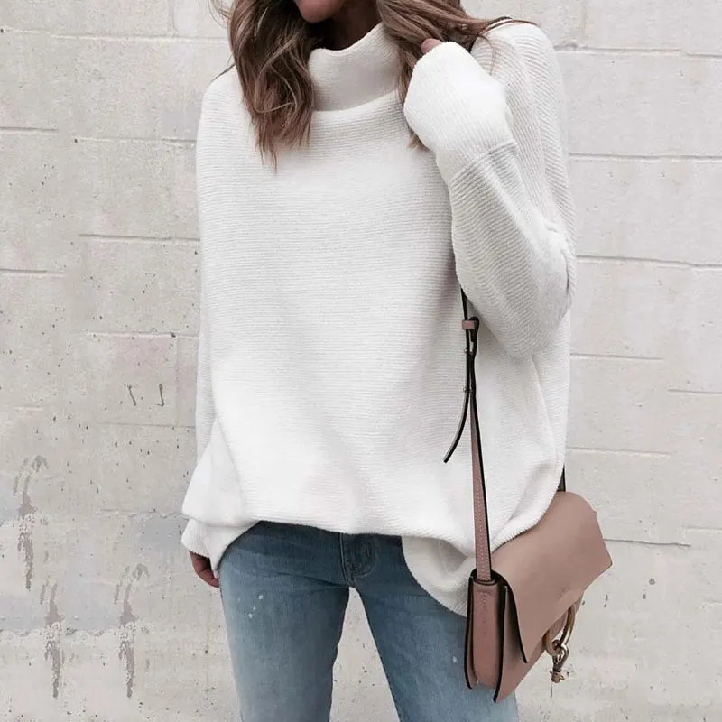 Женский свитер с высоким воротом вязаный длинным рукавом Свободный теплый