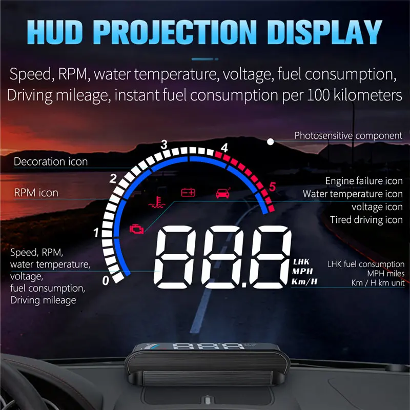Проектор бортовой автомобильный HUD компьютер с поддержкой OBD2 на лобовом стекле