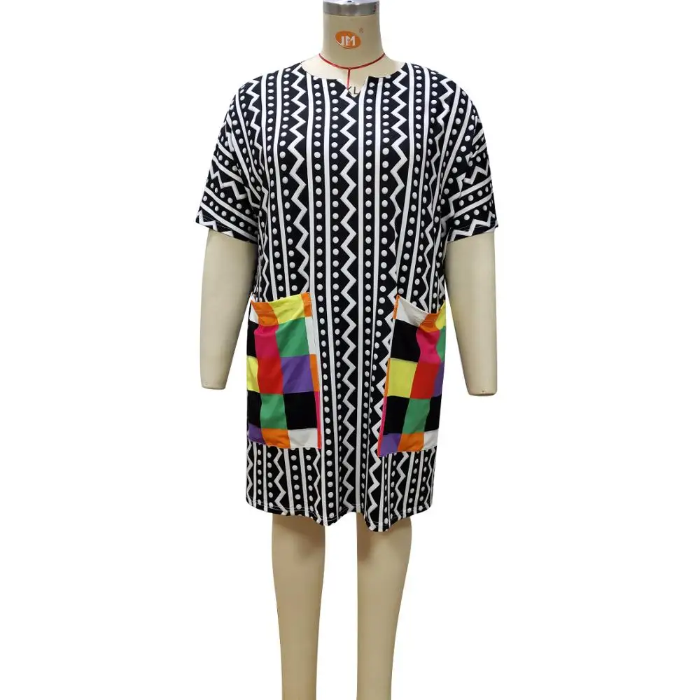 Echoine Женские летние волнистые полосы печати с коротким рукавом плюс размер по