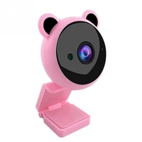 cute pink bear design 1080p hd pc webcam built in microphone plug and play usb computer video meeting recording webcam