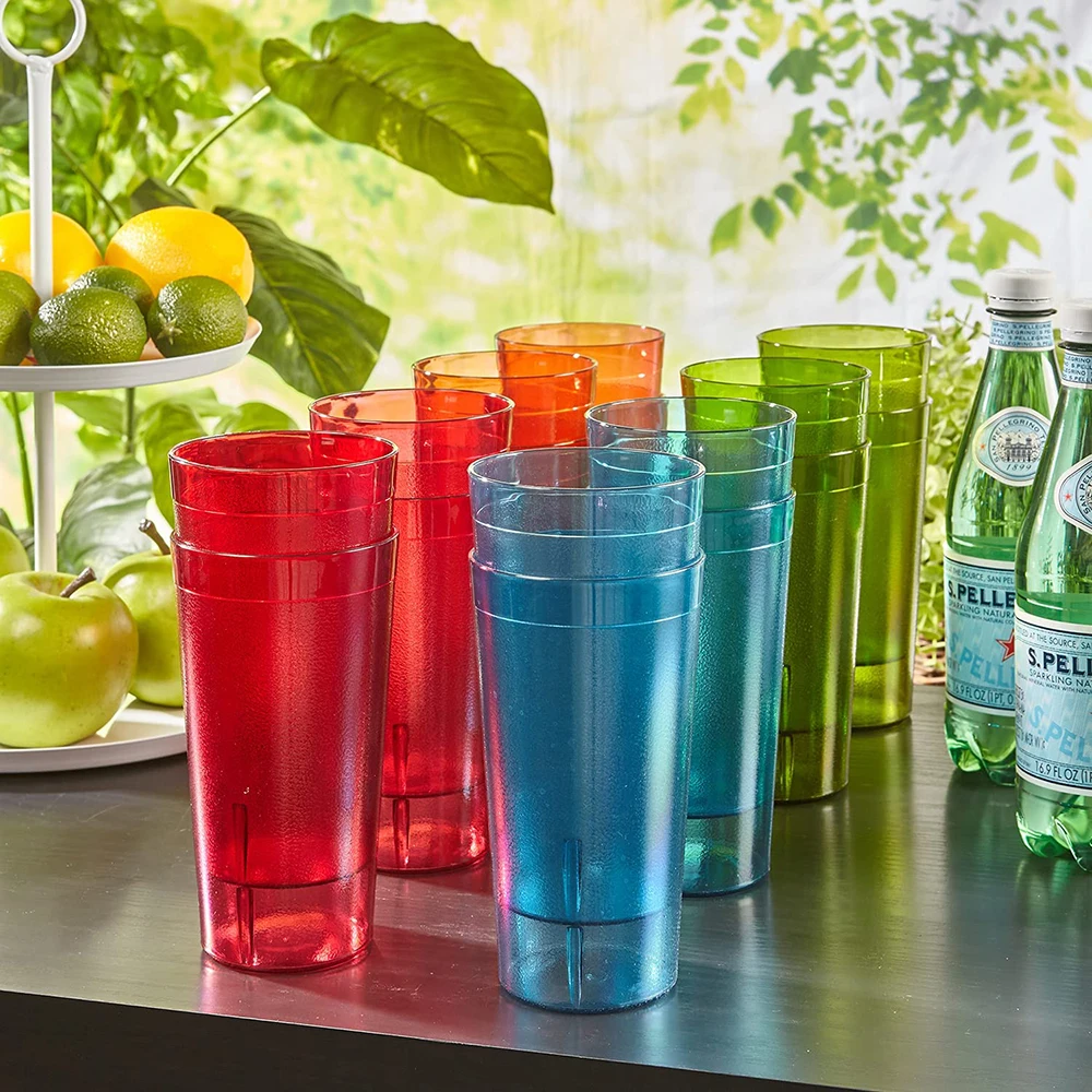 

4Pcs Cafe 20-ounce Break-Resistant Plastic Restaurant-Style Beverage Tumblers, 4 Coastal Colors