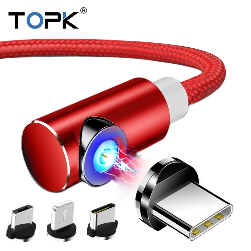 Магнитный usb-кабель TOPK l-типа для iPhone x xs Type C Micro USB для Xiaomi Samsung Galaxy S9 S8 Plus Huawei Usb C зарядный кабель