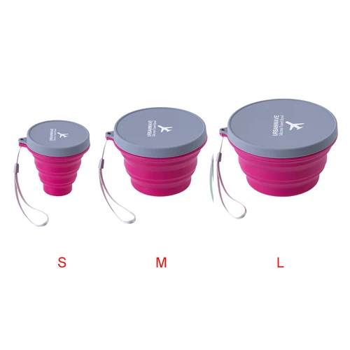 3pcs Rose Red Портативная дорожная силиконовая чашка, аксессуары, Складная портативная походная вода, фрукты, быстрорастворимый контейнер для лапши, товары для продуктов - Цвет: 3pcs Rose Red