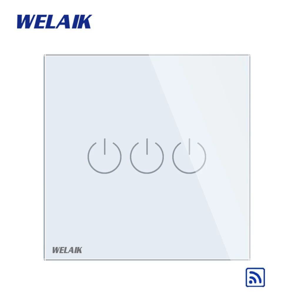 WELAIK UK RF 433MHZ настенный сенсорный выключатель-Кристалл Стекло-панель Переключатель-светодиодный светильник-пульт дистанционного управления-умный-переключатель 3 ганг-1way B1933CW/BR01