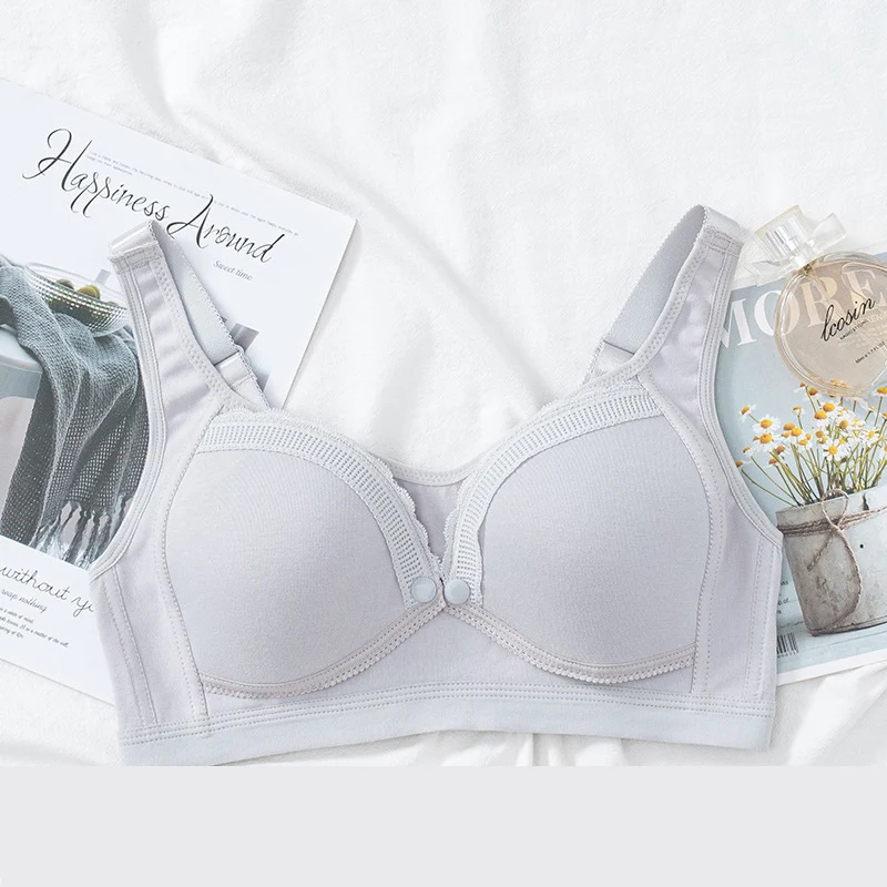 Sujetador de lactancia de algod&oacute;n puro de talla grande, ropa de maternidad con bot&oacute;n frontal, antiflacidez, prenda superior de tubo para Embarazo, lactancia fina-4