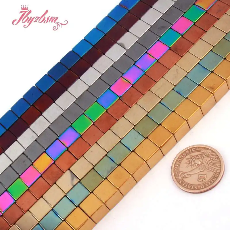 Квадратные шарики из радужного гематита 10x10 мм для изготовления ожерелий