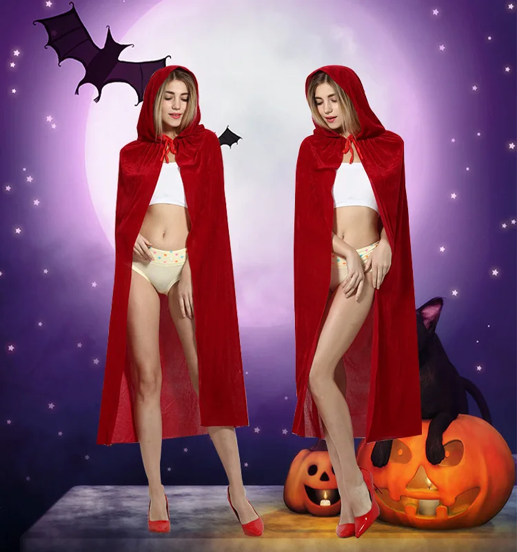 

Adult Women Halloween Costume Dark Red Hooded Cape Halloween Cloak