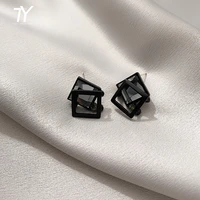 aurora black glass block geometric element stud earrings for woman 2020 new fashion korean jewelry simple luxury girls earrings