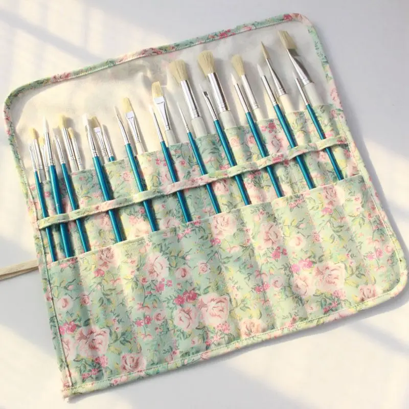 

Paint Brushes Pencil Bag Roll Up Thick Canvas Wrap Pouch 20 Holder Case Organizer Pouch Perfect Storage for Brush Make Up