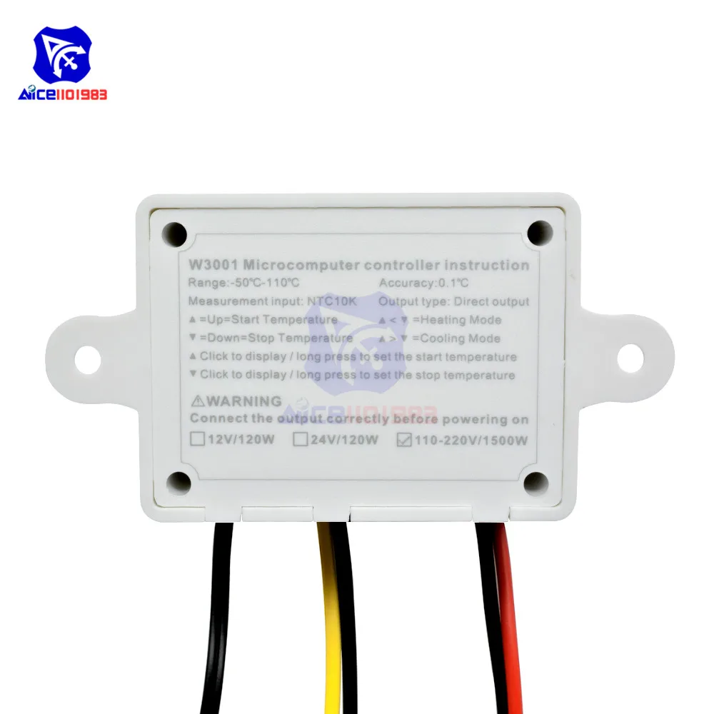 Diymore DM-W3001, 220 В, 12 В, 24 В, 10 А светодиодный регулятор температуры для Arduino, крутой/тепловой переключатель с термостатом, датчик NTC