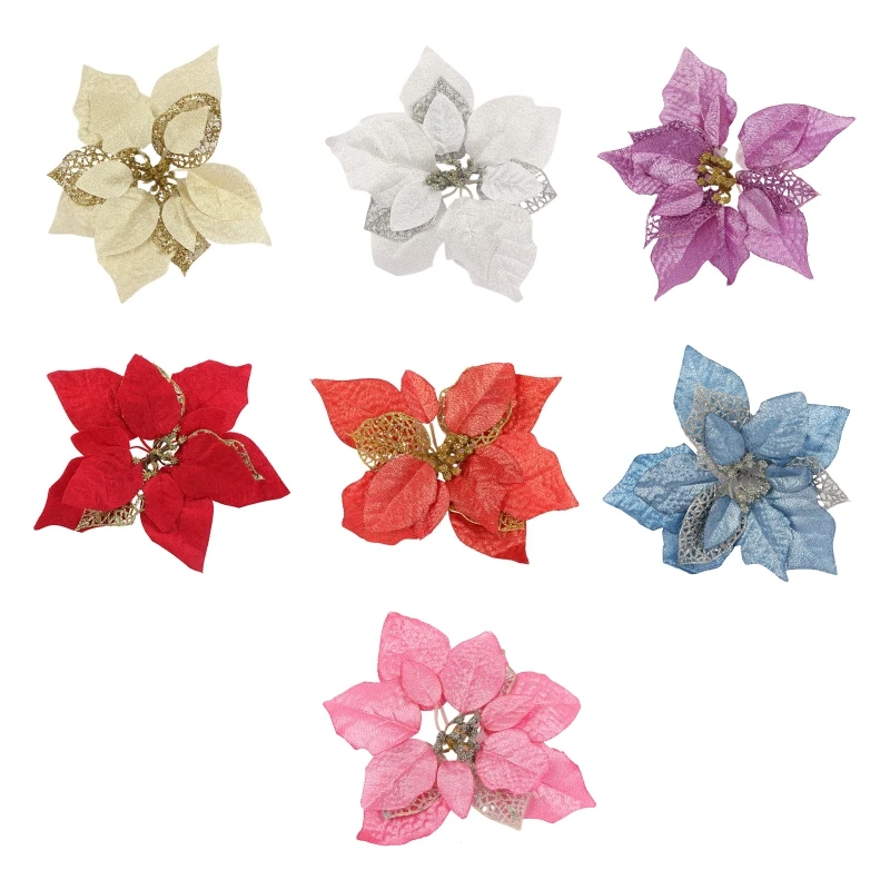 

15 PCS Artificial Christmas Flowers Decorations Xmas Tree Ornaments 50JD