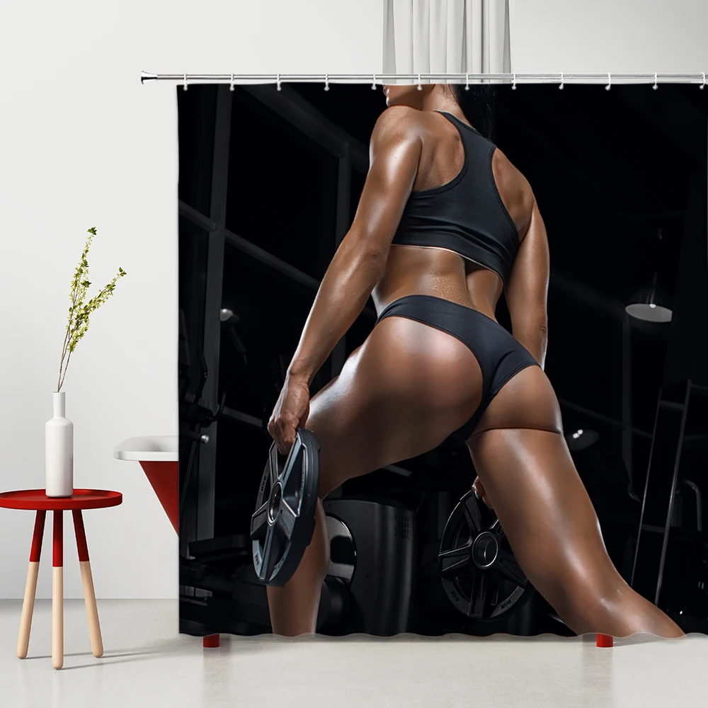 Шторы для душа из полиэстера с красивой фигуркой девушки фитнеса | Дом и сад