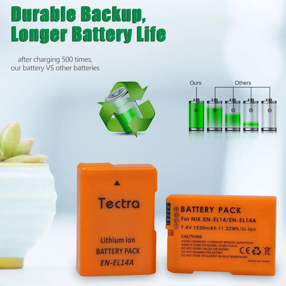 

1530mAh 4pcs ENENL14 ENEL14A Battery for Nikon D7800,D7000,D5500,D5300,D3300,D3100+Dual Battery Charger/ EN-EL14 Orange color