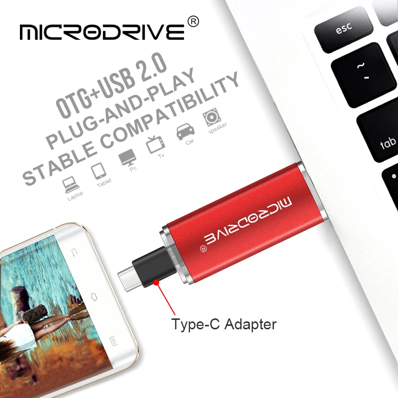 Металлический флеш-накопитель 3 в 1 Type-C 32 ГБ флеш-память usb 16 128 64 OTG ручка подарок -