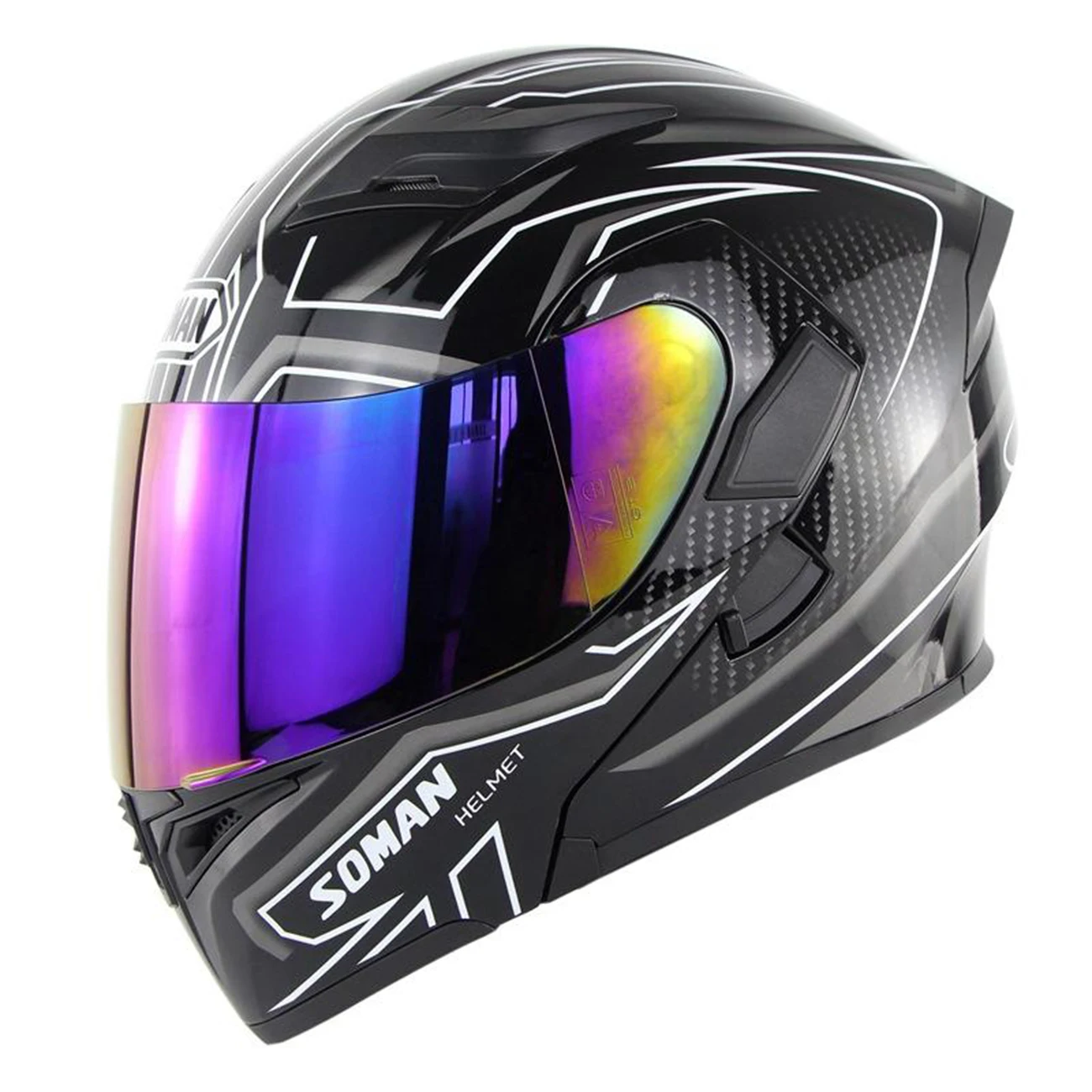 

SOMAN Unisex Double Visor Flip Up Full Face Motorcycle Helmet High Strength Four Seasons Warm Riding Safety Helmet SM955