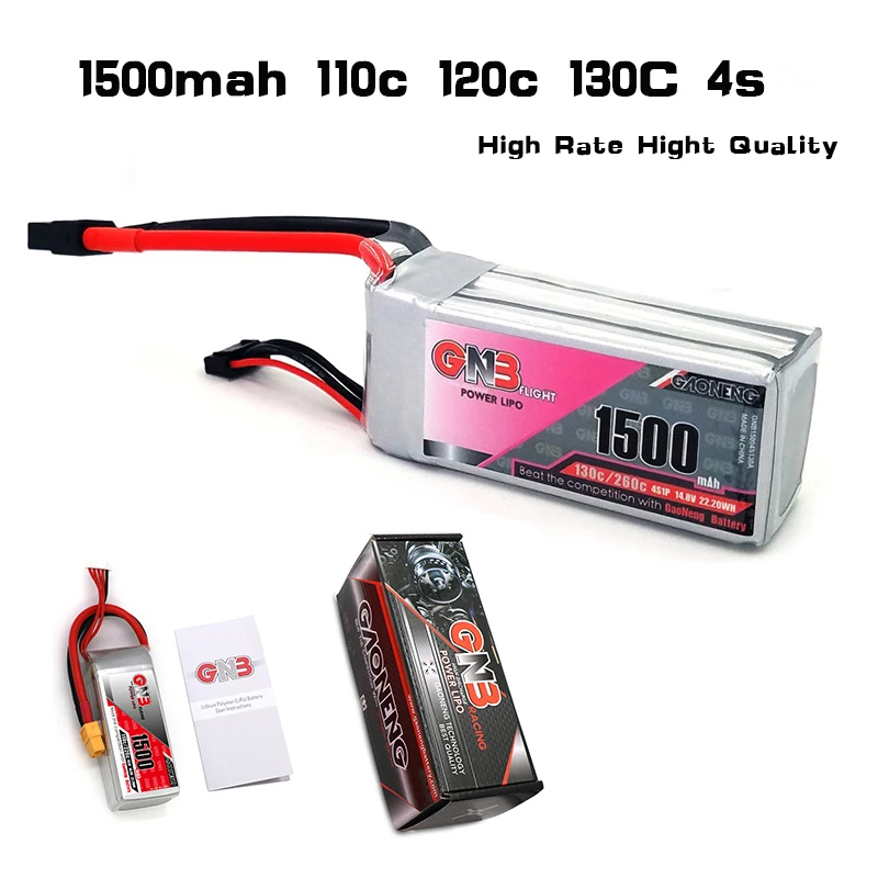 High Rate RC Car 110C 120c 130C Lipo Battery Gaoneng GNB 14.8V 1500mAh 4S Lipo Battery RC Drone Models Multicopter Accessiories