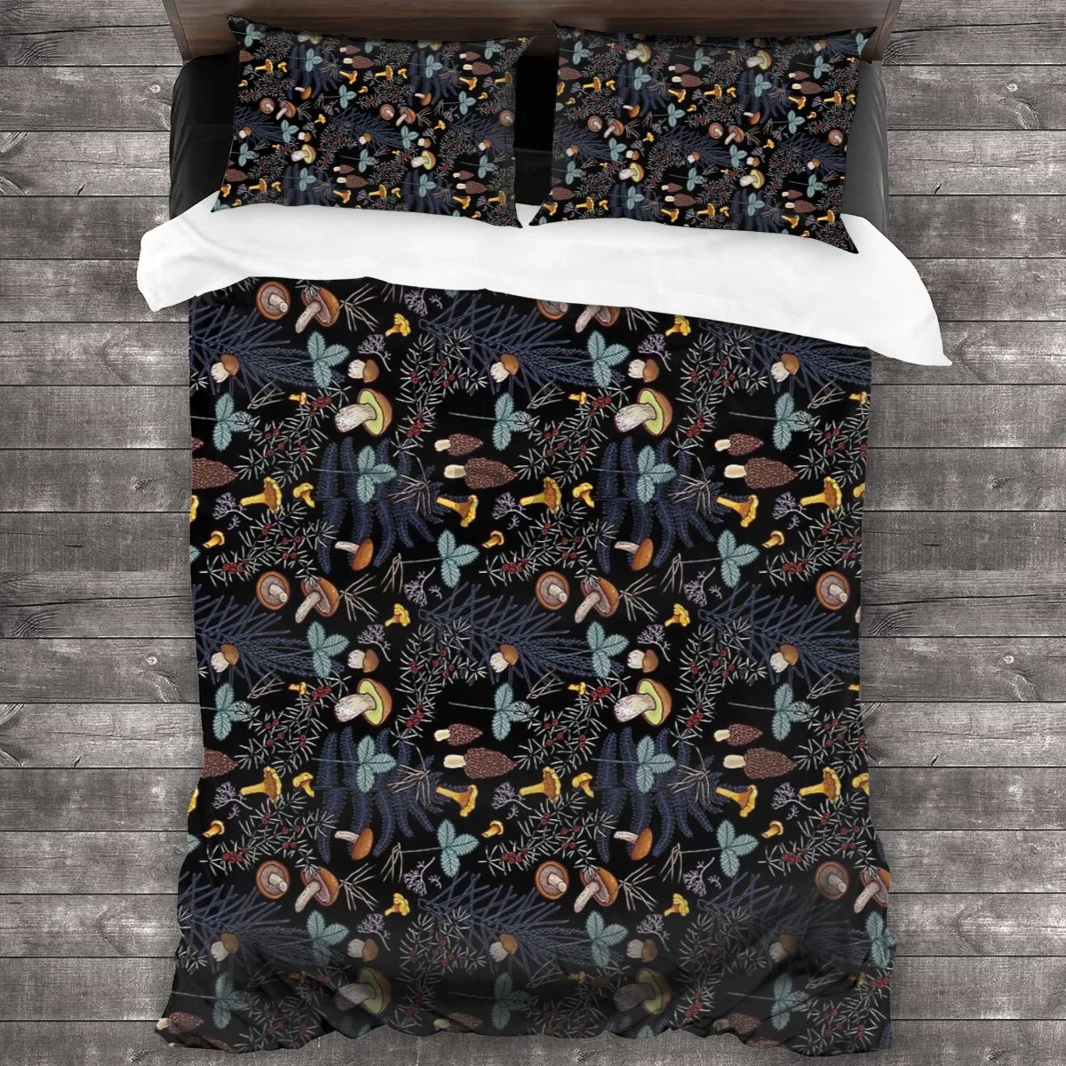 

Dark Wild Forest Mushrooms Comforter Set with 2 Pillowcases，Soft Microfiber Bedding Set Duvet Cover
