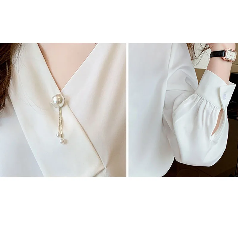 Женская шифоновая рубашка белая или фиолетовая атласная во французском стиле с