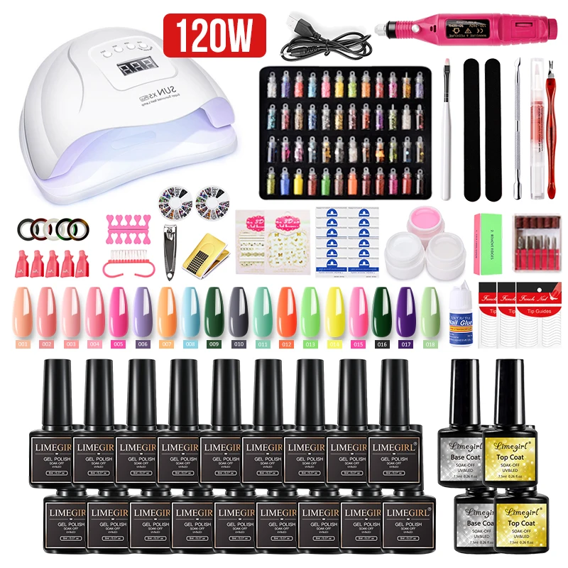 

Nail Set With UV LED Lamp Dryer 18/10/6 pcs Manicure Tools Set Nail Gel Polish Kit Soak-off Nail Art Tools Sets