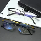 Многофокальные прогрессивные очки для чтения для мужчин и женщин, мужские очки с защитой от синего излучения, очки для зрения с полуободковой автоматической регулировкой, мужские очки