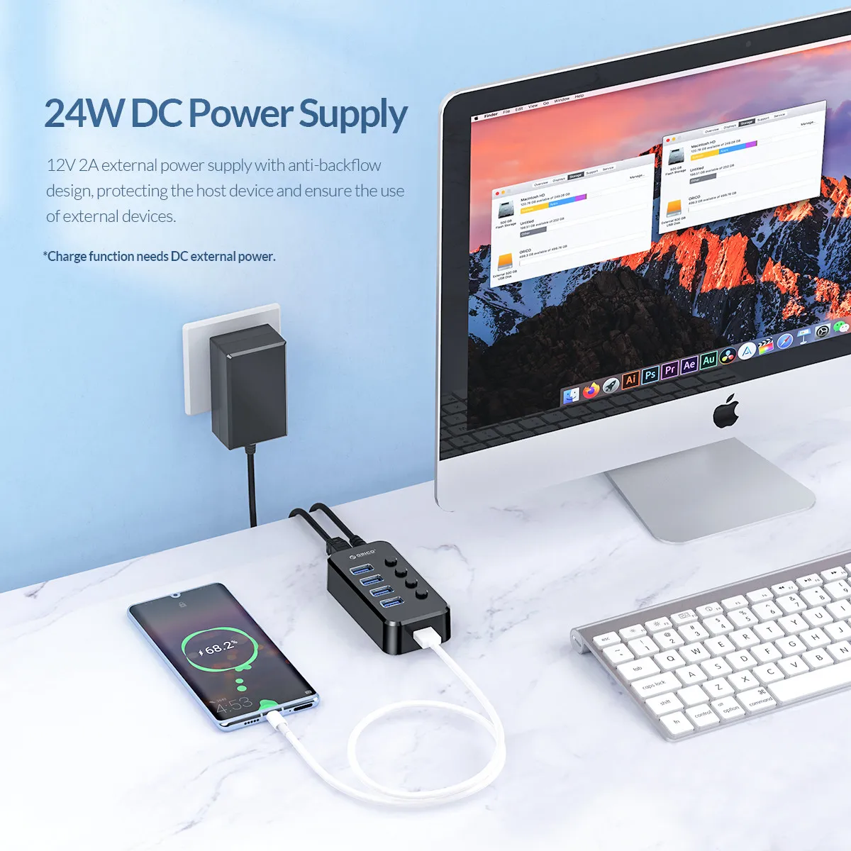ORICO Powered USB 3 0 концентратор 12 в зарядное устройство стол сплиттер печать сервер