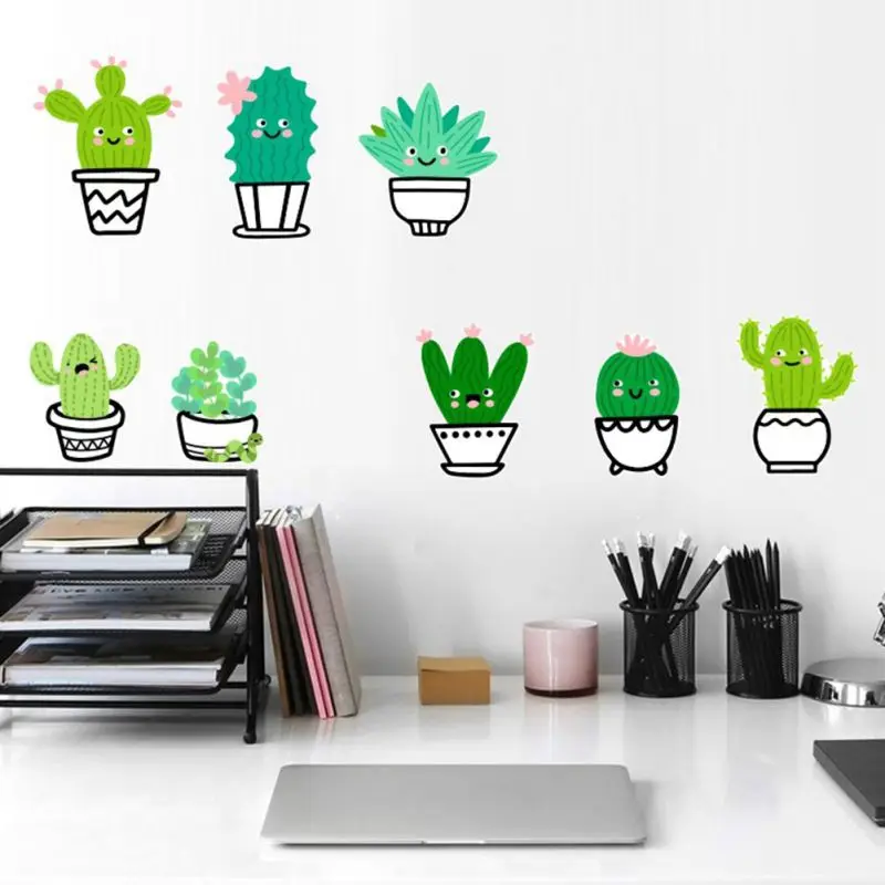 Зеленый Растительный горшок стикер на стену самоклеющийся фон кактус настенный