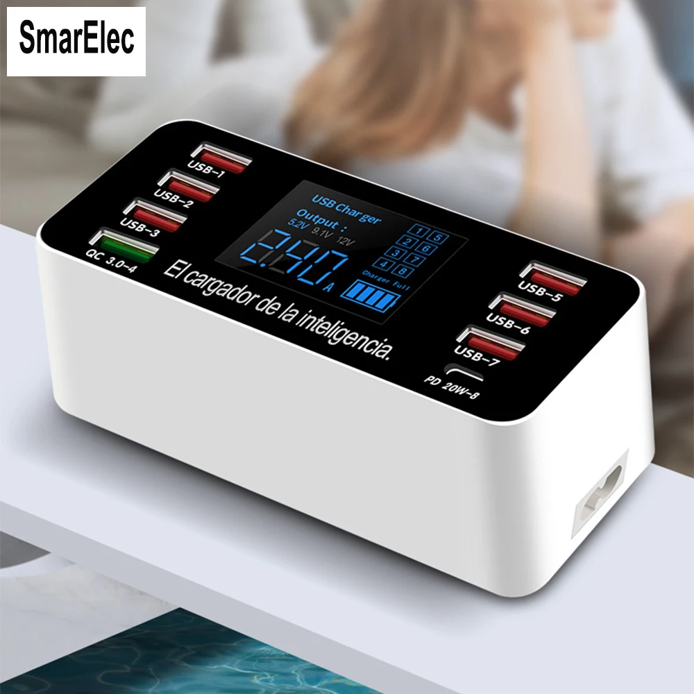 

Multiple USB Charger 8 Port Desktop Charging Station with Quick Charge 3.0 USB Port
