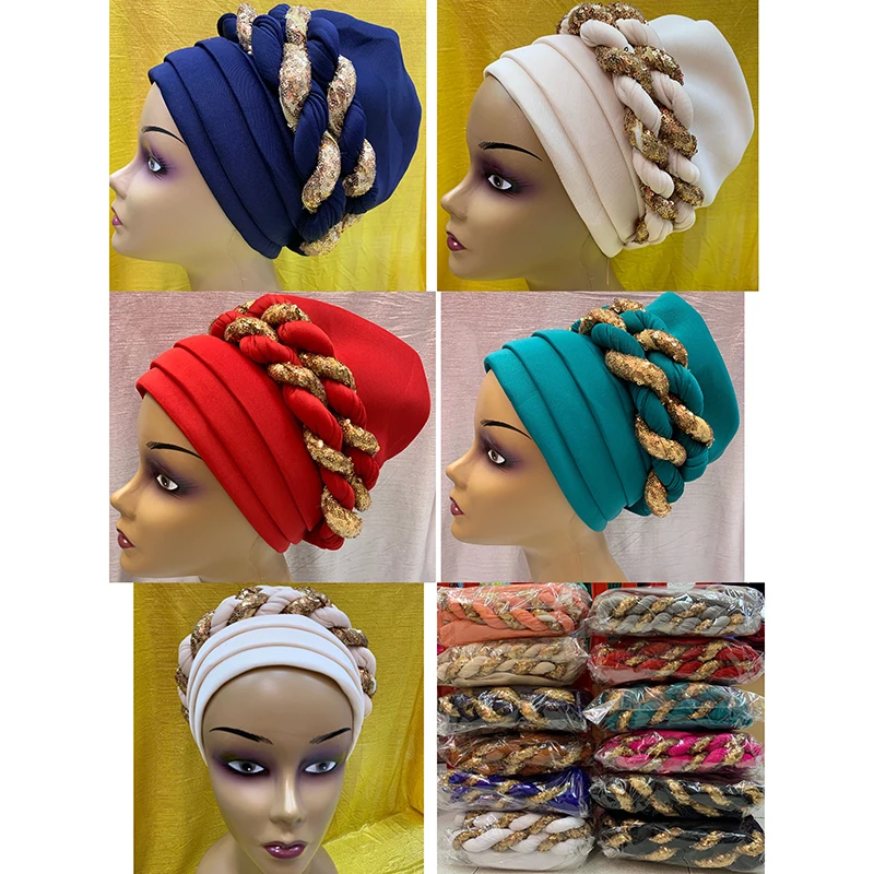 

12 Pieces Newest Elegant Turban Hats Women Cap Beaded For India Hat Scarfs Head Wrap Headband Girl Hair Accessories Lady
