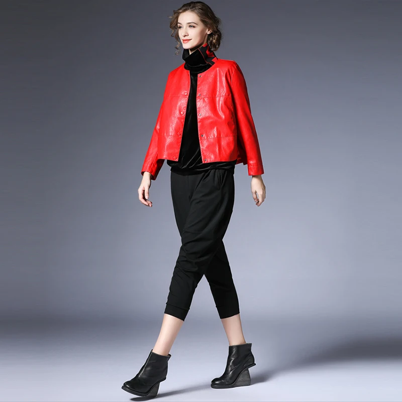 Новая весенняя женская мотоциклетная куртка из искусственной кожи черного и