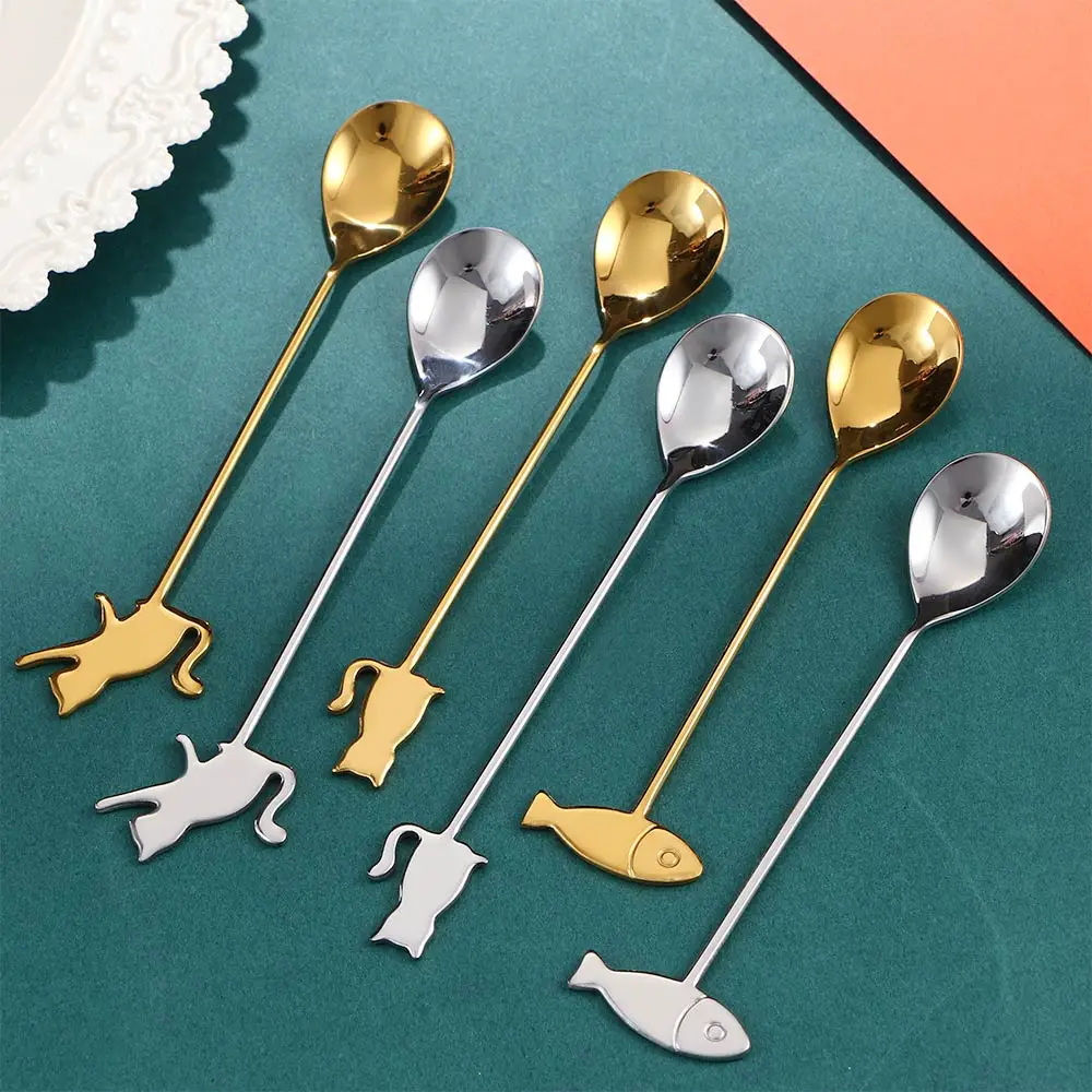 

Japanese Cat Fish Spoon Coffee Stirring Spoon Cute Dessert Stainless Steel Milk Tea Spoon Home Kitchen Coffee Accessories