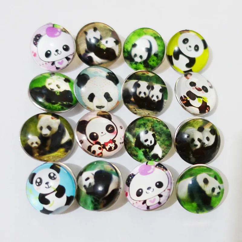 

10 Pcs/lot Glass Cabochon Panda Animal 18mm Snap Buttons Charms Diy Jewelry