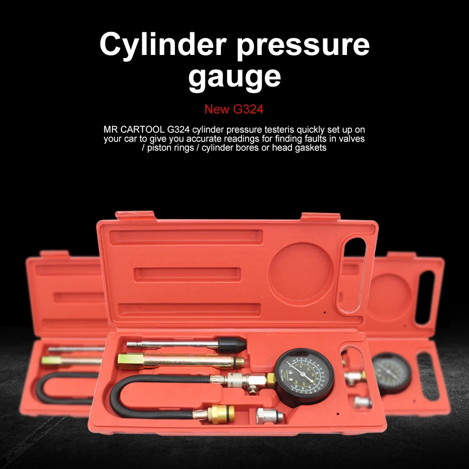MR CARTOOL G324 0-300PSI компрессионный двигатель цилиндр тестер бензиновый Манометр тестер комплект Автомобильный диагностический инструмент