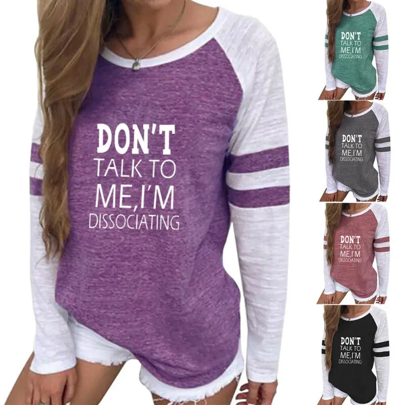 

Womens Letter Printed T Shirt Long Sleeve Blouses Tops Winter Pollover