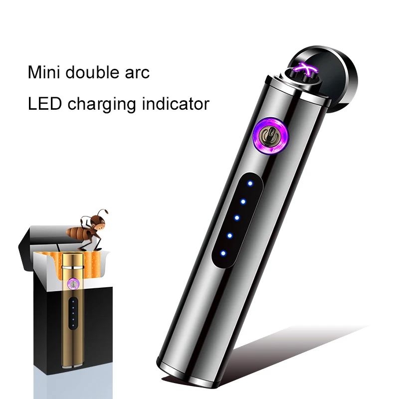Мини зажигалка с двойной дугой USB Сенсорный переключатель зарядка Электронная