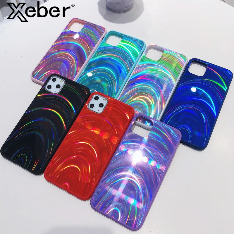 Роскошный 3D чехол для телефона Aurora Laser Rainbow iPhone 12 11 Pro Max XS X XR 6 6S 7 8 Plus SE зеркальный