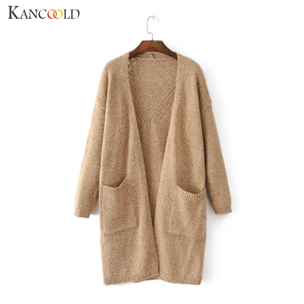 KANCOOLD пальто женские с длинным рукавом Твердые открытые спереди кардиганы джемпер свитера с карманом новые женские пальто и куртки 2019JUL30