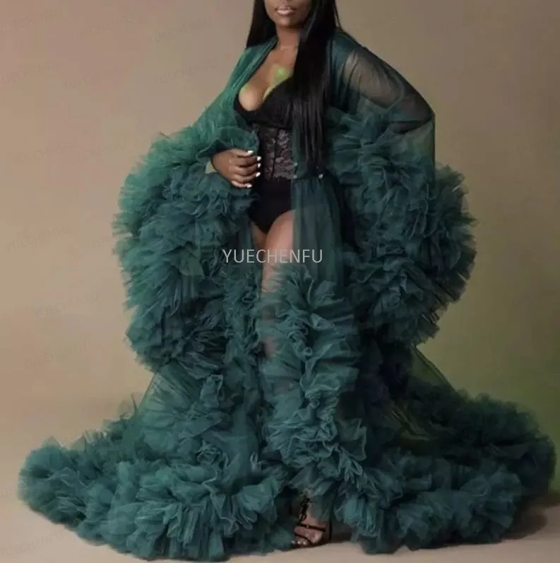 

Green Pregnant Bathrobe Photoshoot Pajamas Sexy Women Robe Tulle Dressing Gown Custom Perspective Sheer Bathrobe Mesh