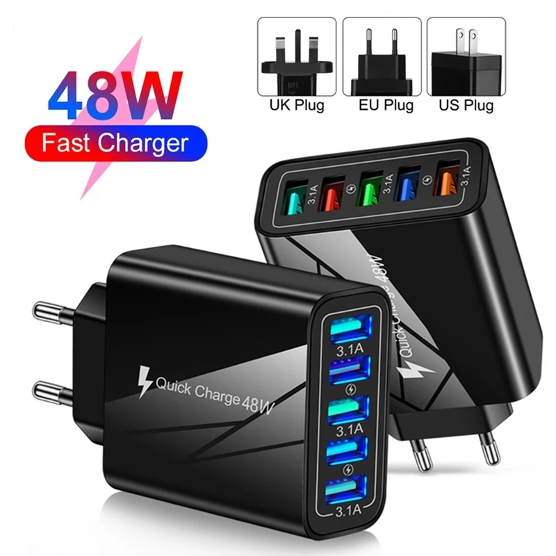 

Универсальное настенное зарядное устройство с 5 USB-портами, 48 Вт