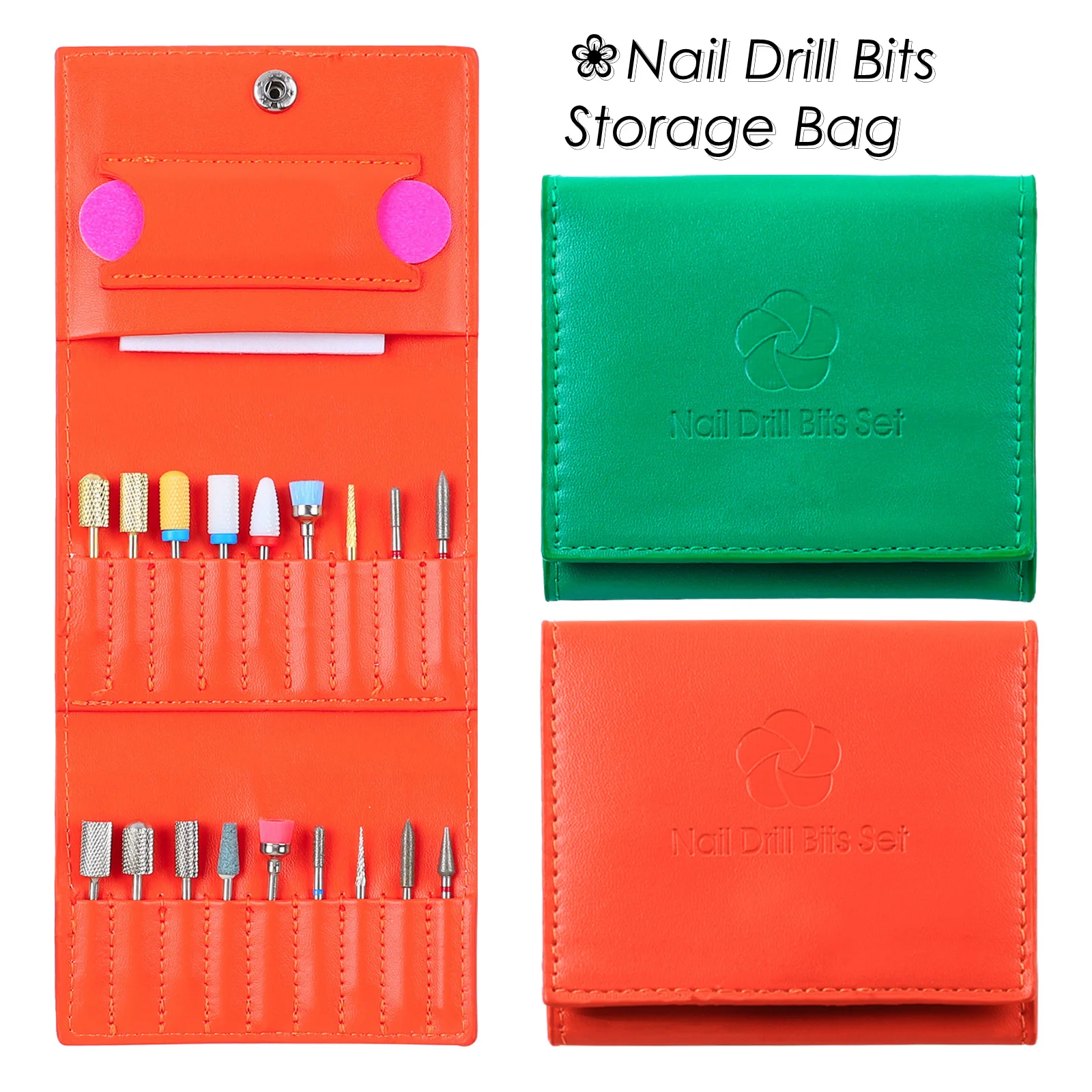 18 Holes Nail Drill Bits Holder Storage Bag Display Organizer Manicure Tools Nail Drill Grinding Bit Storage Orange Green Color