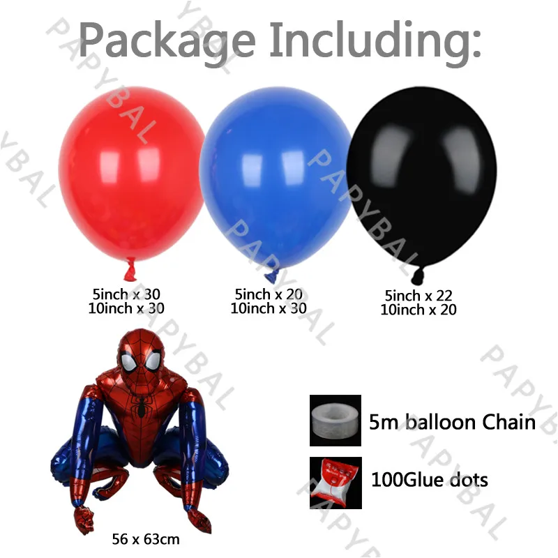 Globos de aluminio de Marvel para ni&ntilde;os, Kit de arco de globos de l&aacute;tex, Spiderman, negro y rojo, suministros de fiesta de cumplea&ntilde;os, decoraci&oacute;n de ducha de beb&eacute;, 155 Uds.-3