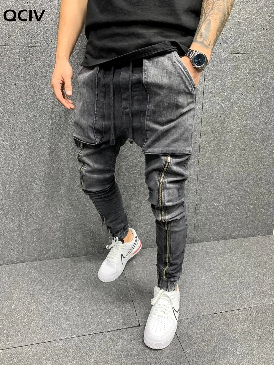 

Mens Jeans Fashionable Casual denim Sports Personalized Wash Joggers pants