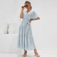2021 summer clothes frocks for new womens sexy v neck splicing long casual dress elegant women sundress
