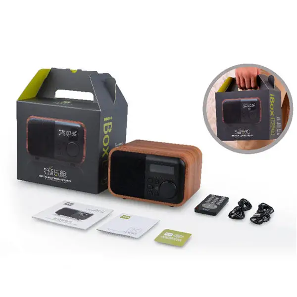 

iBOX D90 Wooden Subwoofer Alarm Clock Microphone bluetooth Speaker Support U Disk TF Card AUX