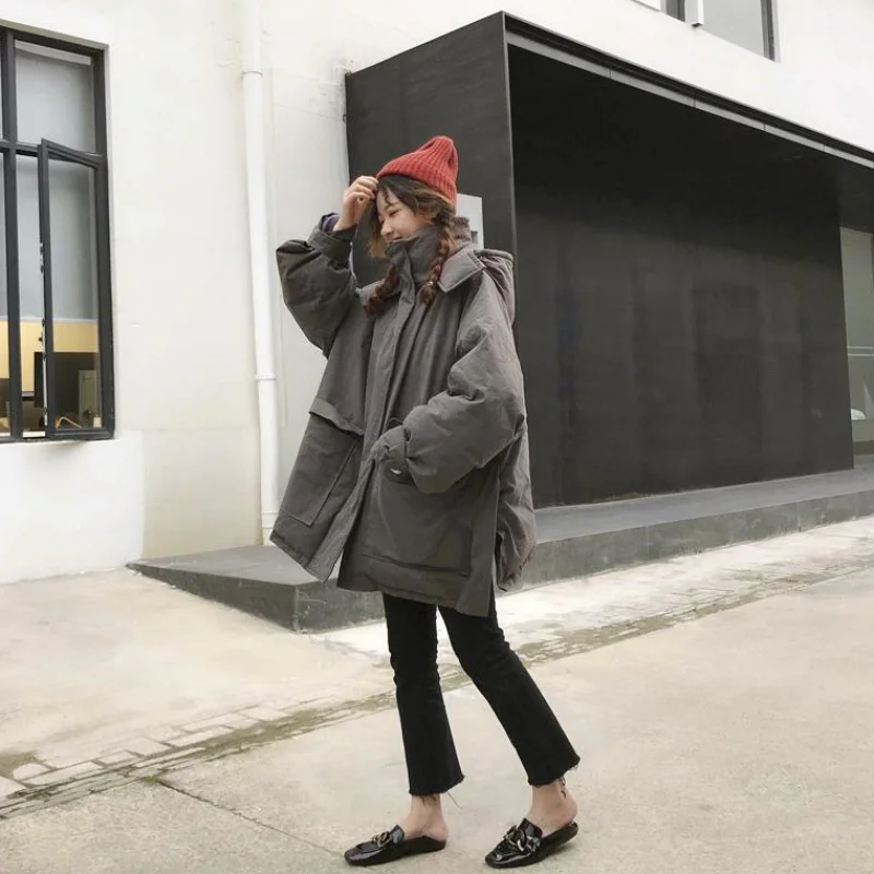 Женская куртка оверсайз модная новинка пуховик с капюшоном зимняя женская